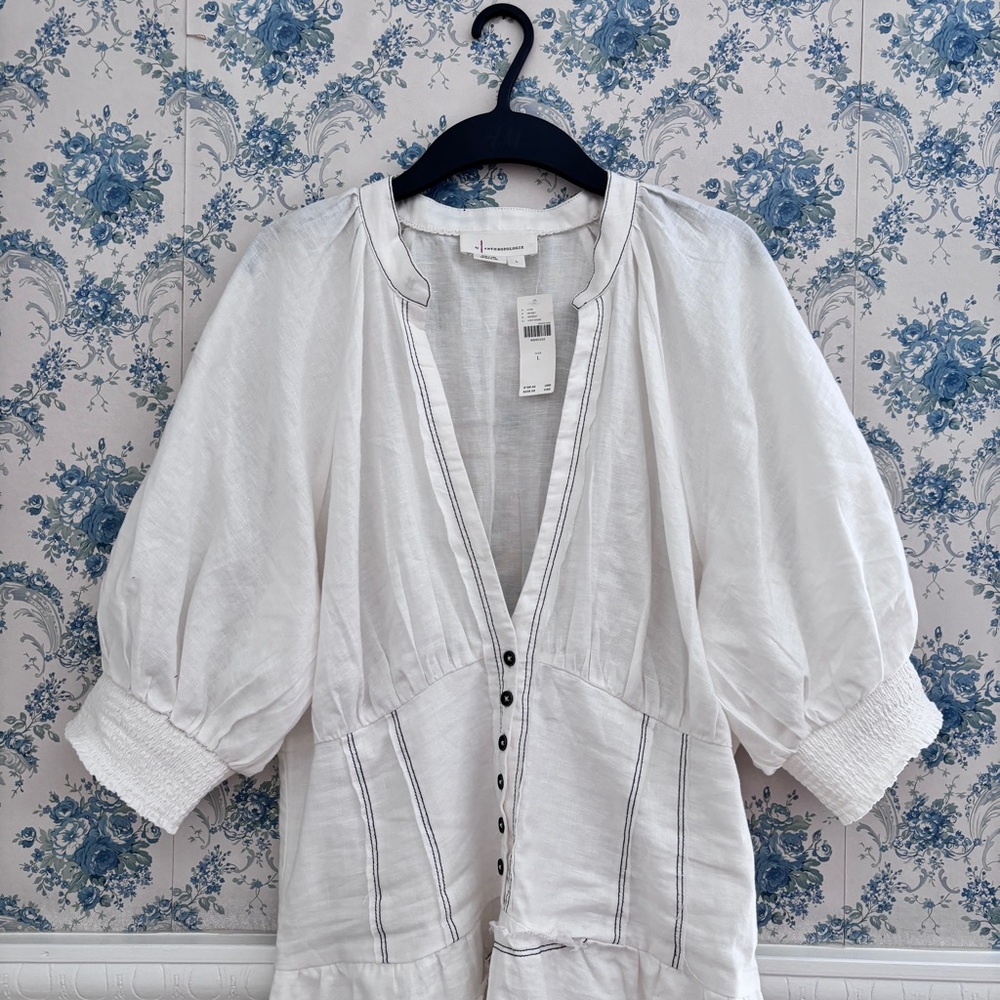 Anthropologie V-Neck Linen Corset Midi Dress - Picture 4 of 9